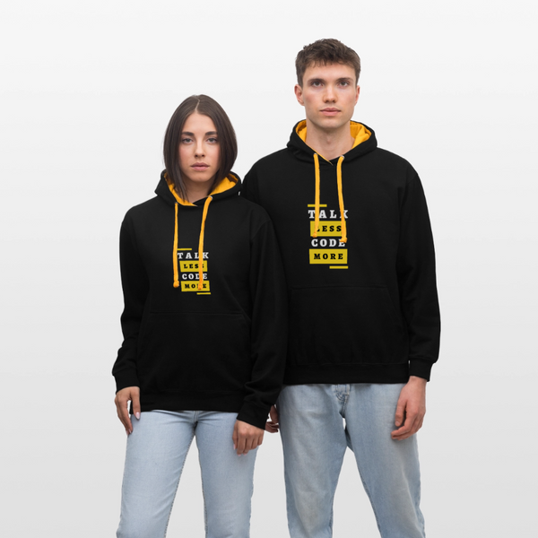 Talk Less, Code More – Der lässige IT-Hoodie für Programmierer mit Tatendrang! - Schwarz/Gold