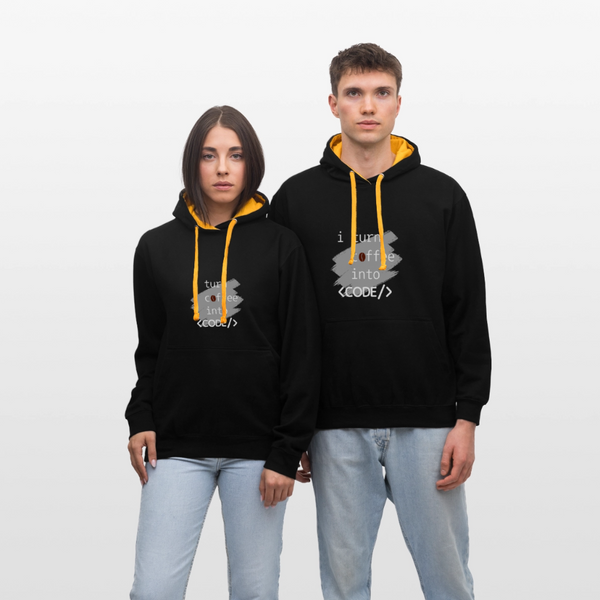 I Turn Coffee into Code – Der Hoodie für Entwickler mit Koffein im Blut! - Schwarz/Gold