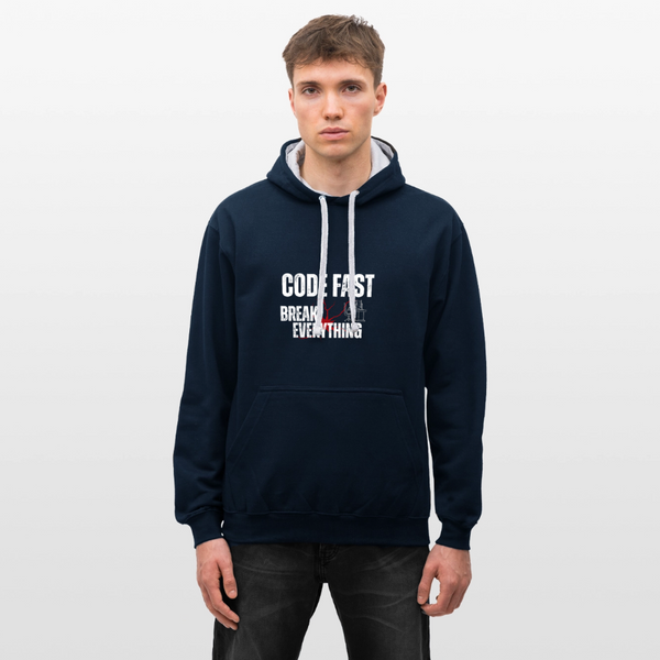 Code Fast – Break Everything! Der Hoodie für wilde Coder mit Chaos im Blut - Navy/Grau meliert