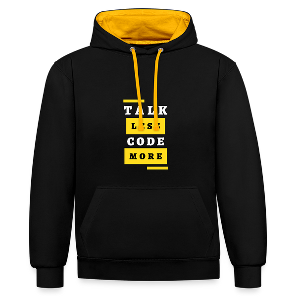 Talk Less, Code More – Der lässige IT-Hoodie für Programmierer mit Tatendrang! - Schwarz/Gold