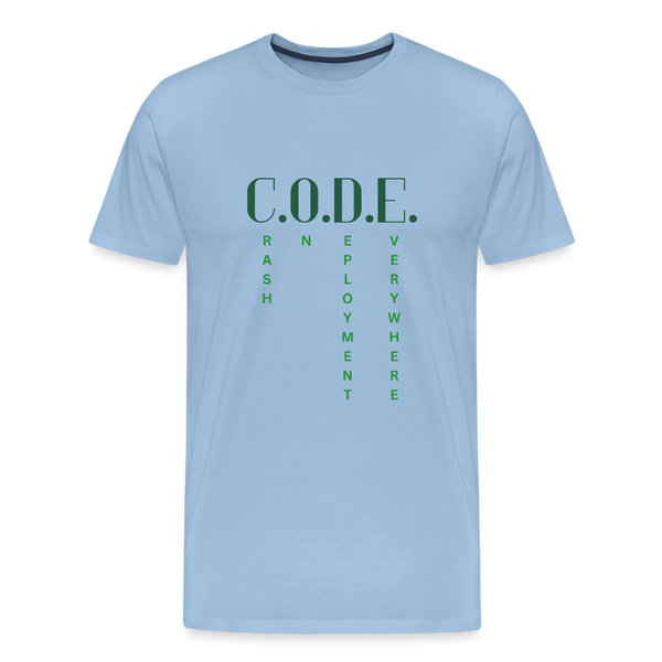 C.O.D.E. – Crash On Deployment Everywhere – IT T-Shirt für Devs mit Humor - Sky
