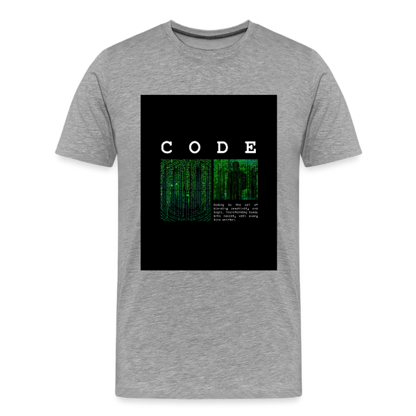 CODE – Matrix-inspiriertes Entwickler-T-Shirt mit Statement-Zitat - Grau meliert