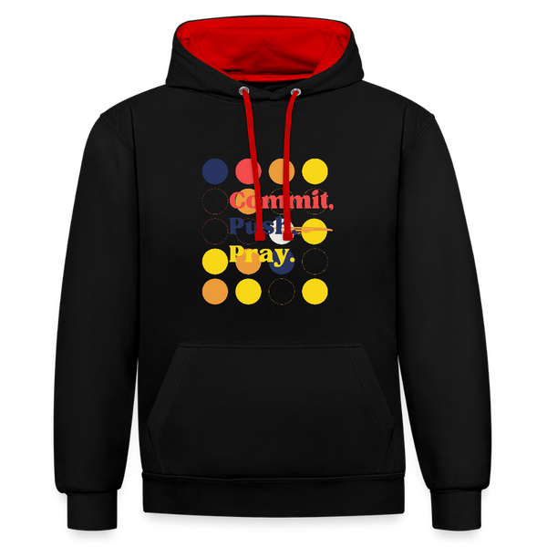 Commit, Push, Pray – Der Hoodie für nervenstarke Entwickler! - Schwarz/Rot