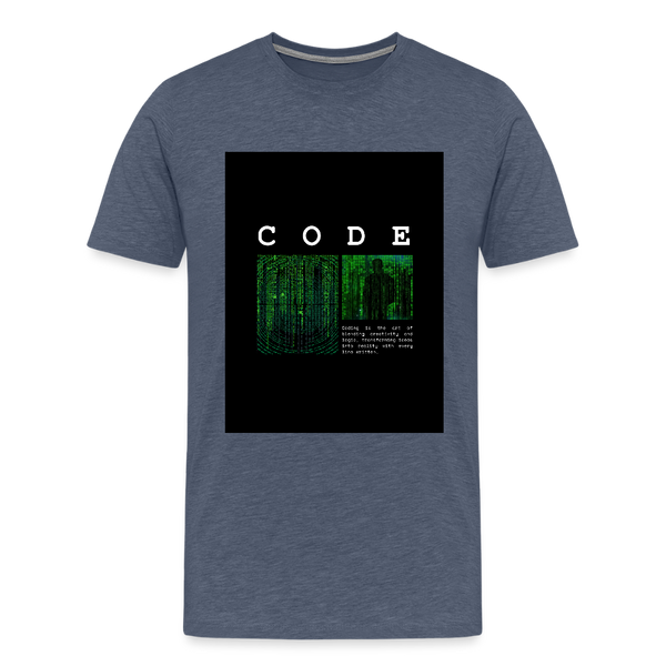 CODE – Matrix-inspiriertes Entwickler-T-Shirt mit Statement-Zitat - Blau meliert