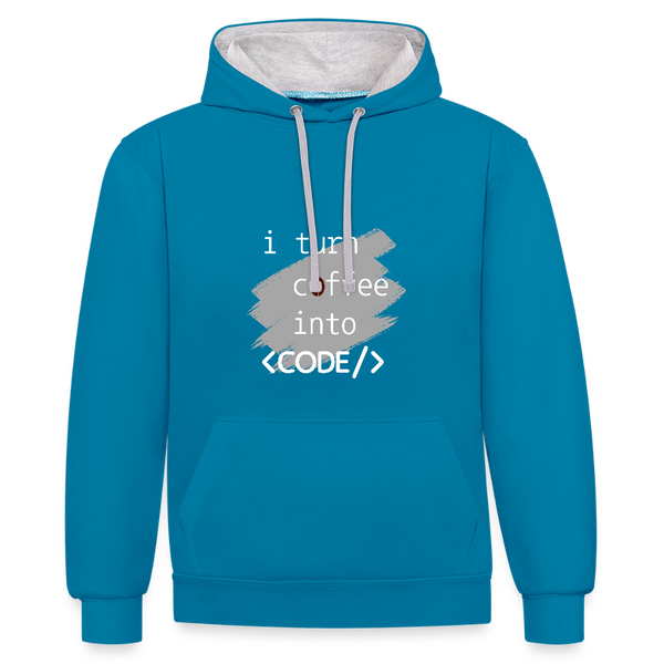 I Turn Coffee into Code – Der Hoodie für Entwickler mit Koffein im Blut! - Pfauenblau/Grau meliert