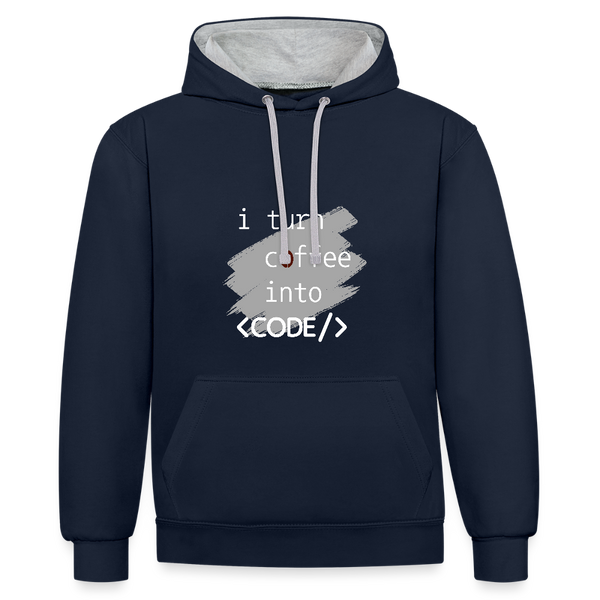 I Turn Coffee into Code – Der Hoodie für Entwickler mit Koffein im Blut! - Navy/Grau meliert
