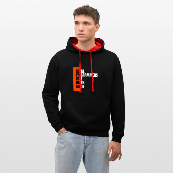 Real Programmers Use Dark Mode – Der Hoodie für wahre Code-Night-Owls! - Schwarz/Rot