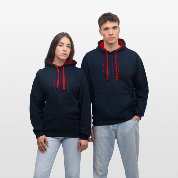 B.U.G.S. – Behave Unpredictably, Give Stress: Der Hoodie für echte Fehler-Fans! - Navy/Rot