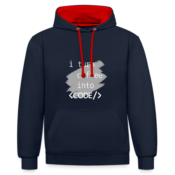 I Turn Coffee into Code – Der Hoodie für Entwickler mit Koffein im Blut! - Navy/Rot