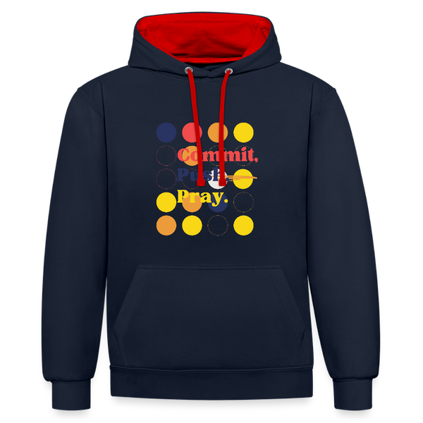 Commit, Push, Pray – Der Hoodie für nervenstarke Entwickler! - Navy/Rot