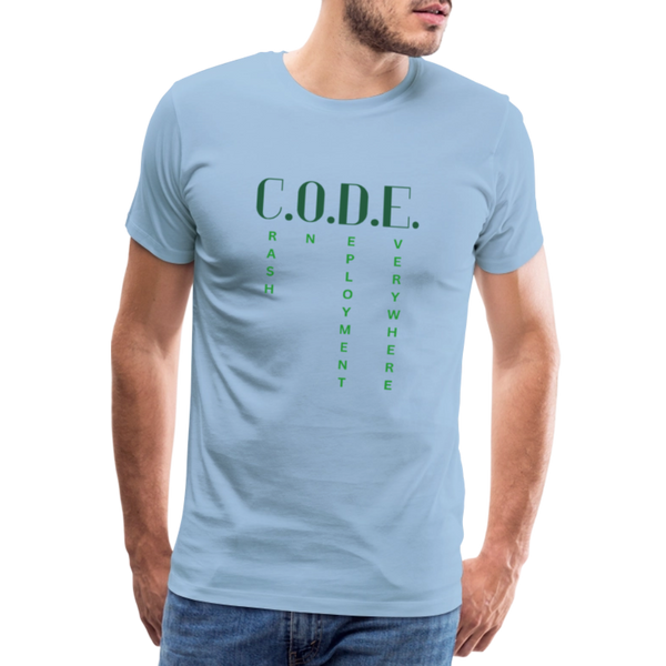 C.O.D.E. – Crash On Deployment Everywhere – IT T-Shirt für Devs mit Humor - Sky