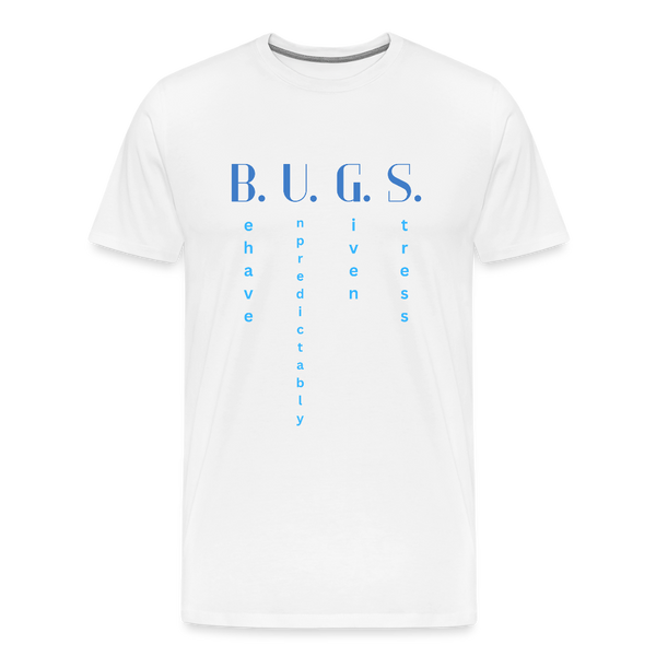 B.U.G.S. – Behave Unpredictably Given Stress – Lustiges T-Shirt für Entwickler - Weiß